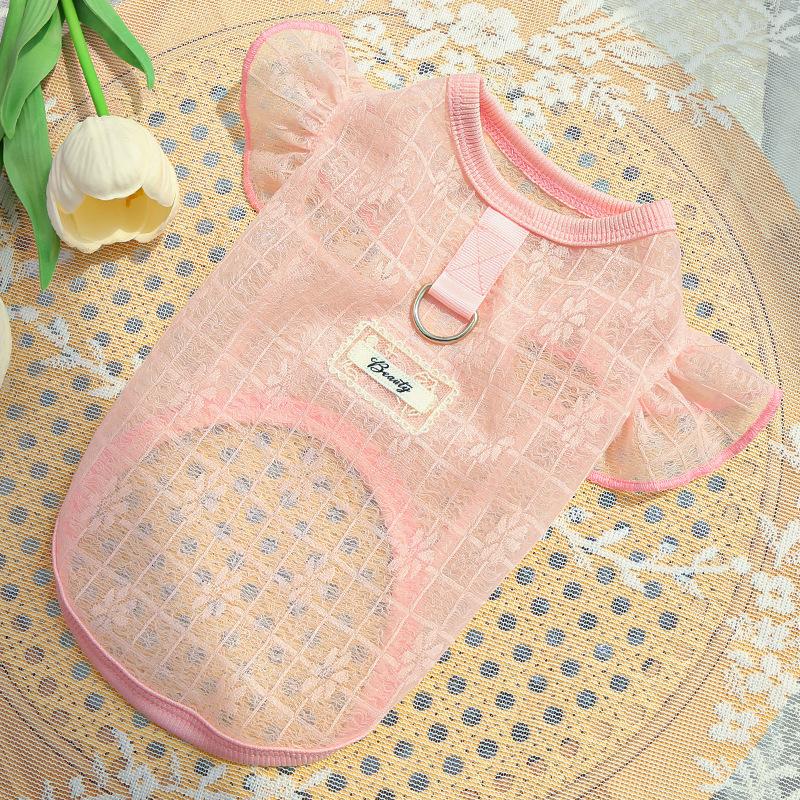 Сверхлегкая Мягкая Гладкая и Эластичная Одежда для Домашних Животных Собак Одежда для Собак Одежда для Кошек Принадлежности Кружево Сетка Летящий Рукав Одежда