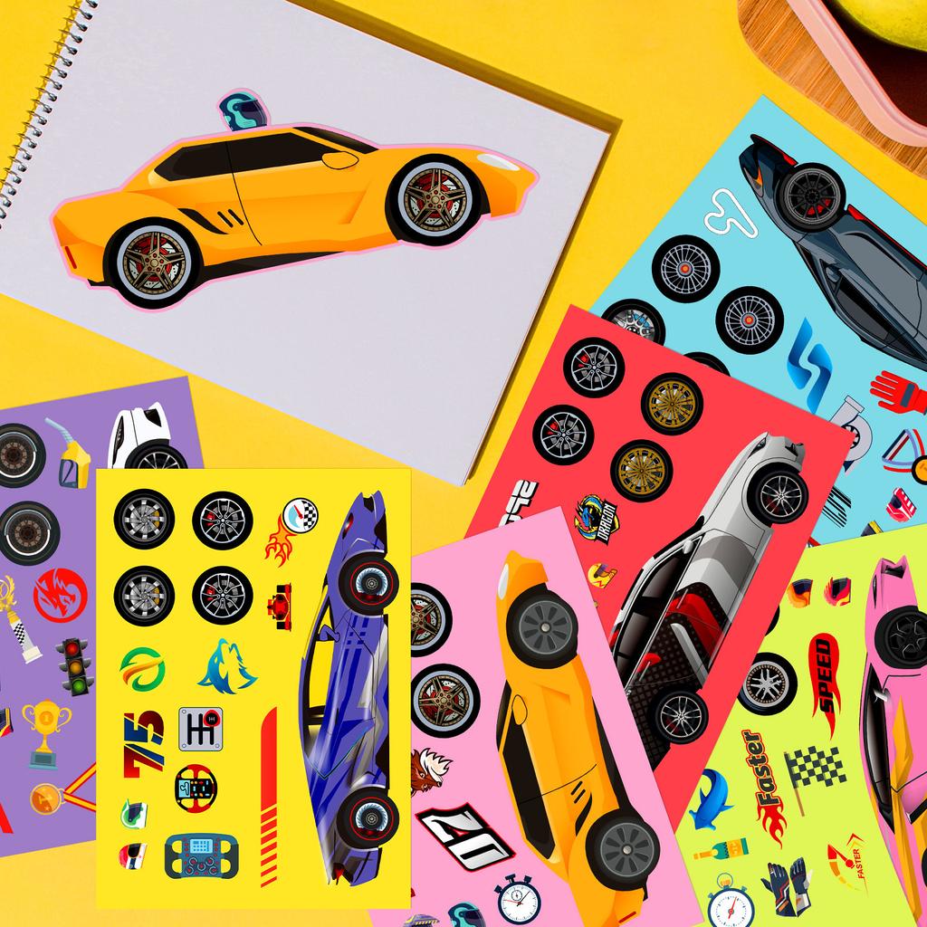 6 штук/упаковка Гоночные декоративные наклейки-пазлы для детских практических игрушек «сделай сам», наклейки с меняющимся лицом