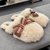 ~ Bow-tied Lamb Wool Half-slippers Women Wear Autumn and Winter One-pedal Flat-bottomed Cotton Slippers