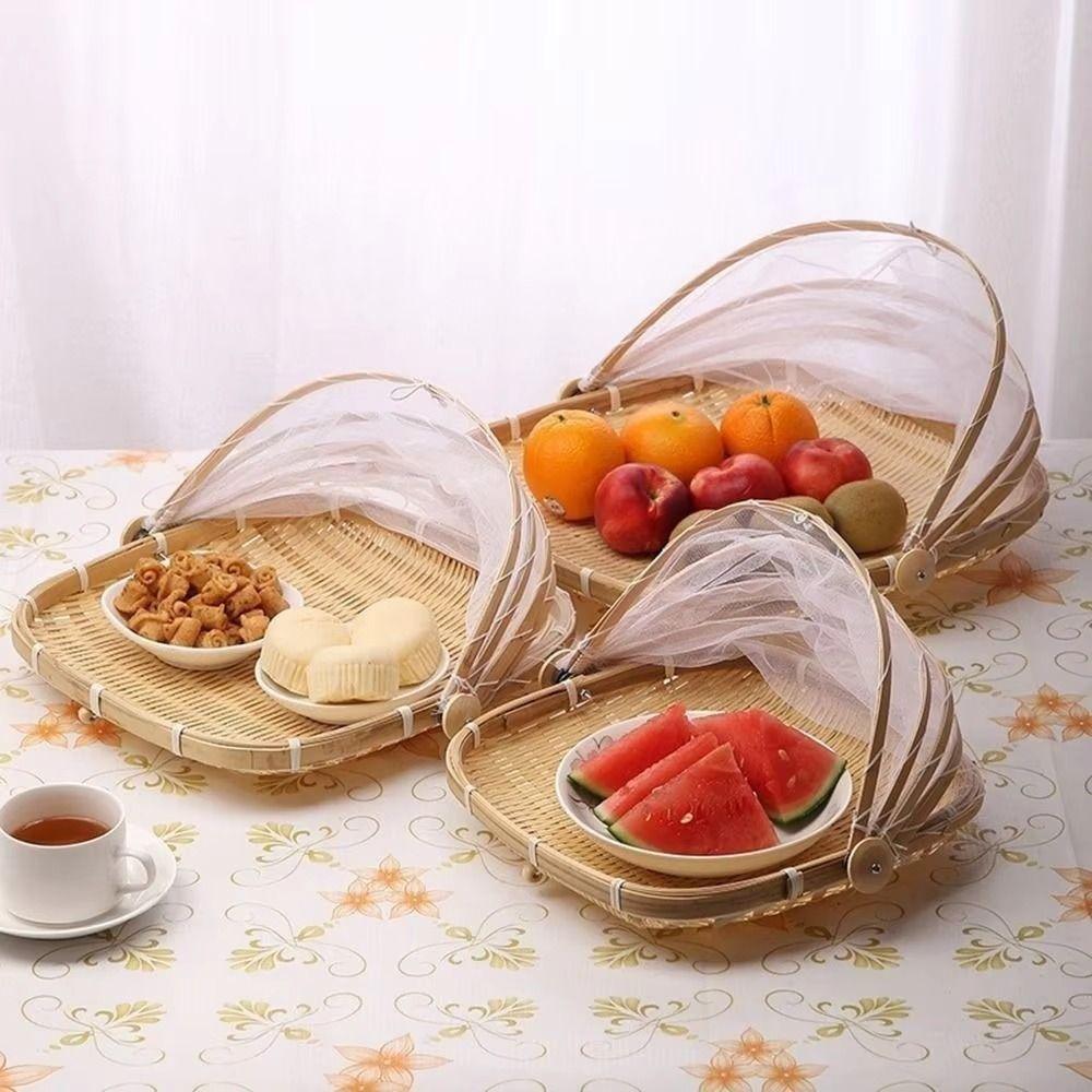 Reusable Hand-Woven Basket Multi-function Fruit Vegetable Tray Mesh Drying Dustpan Restaurant