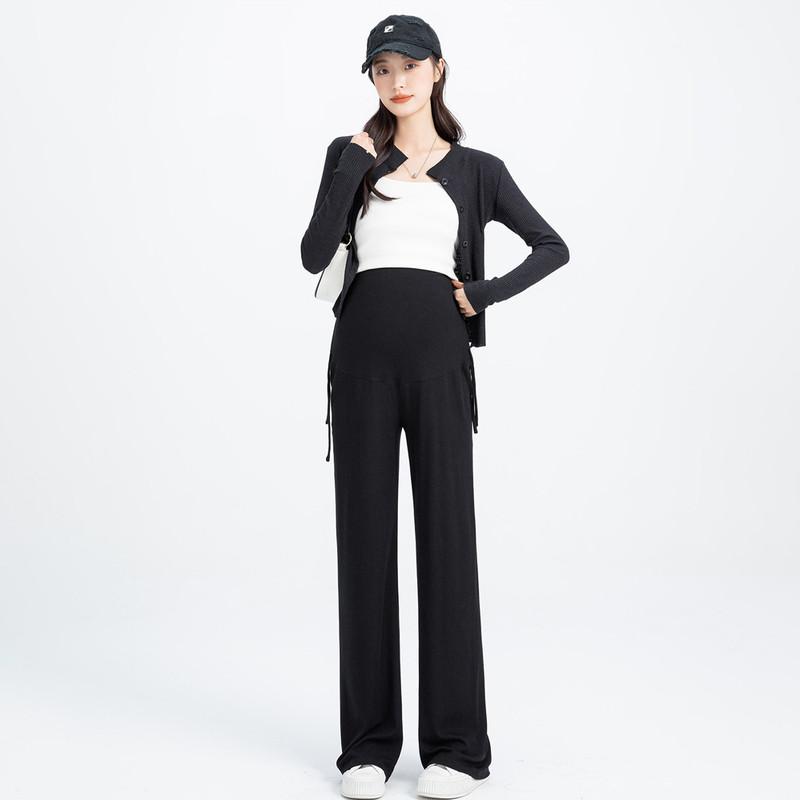 Брюки для беременных из хлопка, женская мода, маленькие брюки для беременных, широкие брюки, одежда для улицы, прямые брюки со шнурком, весна и лето