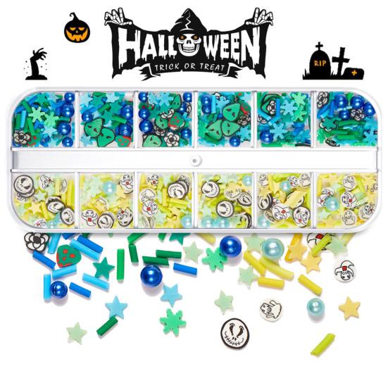 1 коробка с блестками для ногтей, ультратонкие яркие цвета, блестящий визуальный эффект, улучшающий атмосферу, мягкая глина, тема Хэллоуина