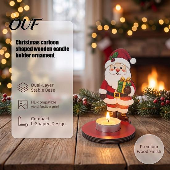 Decorative Candle Holder for Windowsills Wooden Christmas Tealight Holder, Santa Snowman Angel Reindeer Creative Holiday Gifts Friends Figurine,