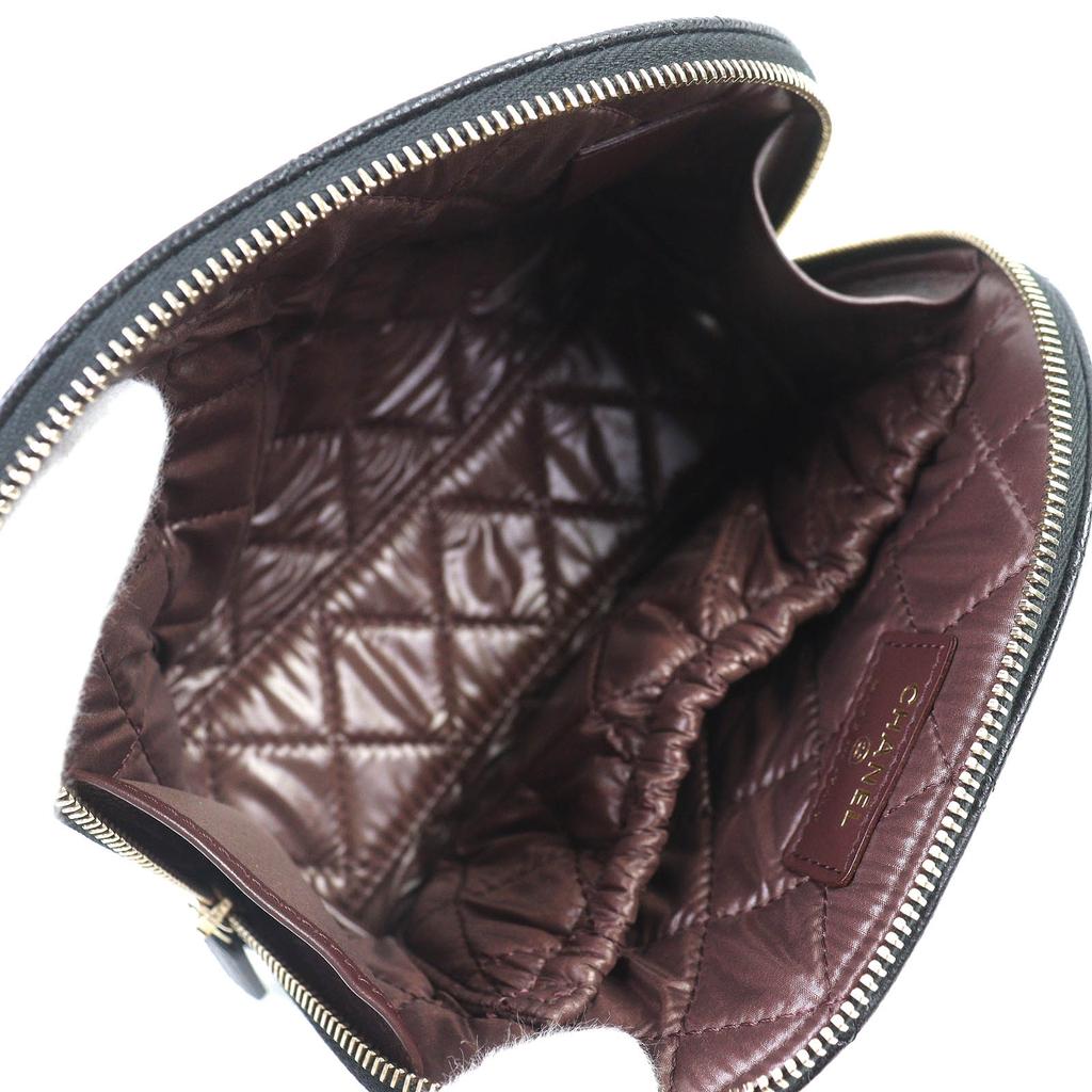 Excellent CHANEL Cosmetics Pouch COCO Mark Caviar Skin Matelasse Pouch Random Serial black Used