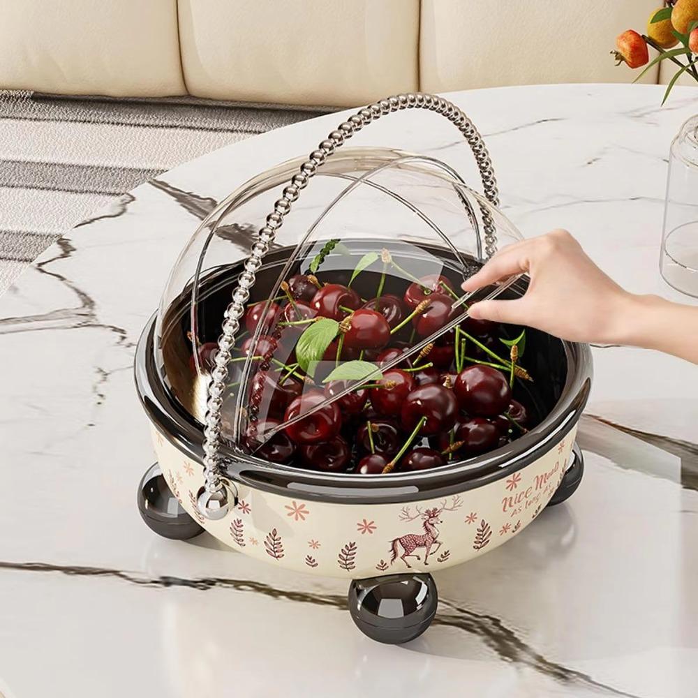 Large Capacity Drain Fruit Serving Plate High Feet Flip Cover Table Fruit Tray Plastic with Handle Snack Tray Candy