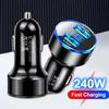 Автомобильное зарядное устройство 240 Вт с двумя портами USB, сверхбыстрая зарядка 120 Вт с цифровым дисплеем, адаптер для быстрой зарядки для iPhone, Samsung, Xiaomi