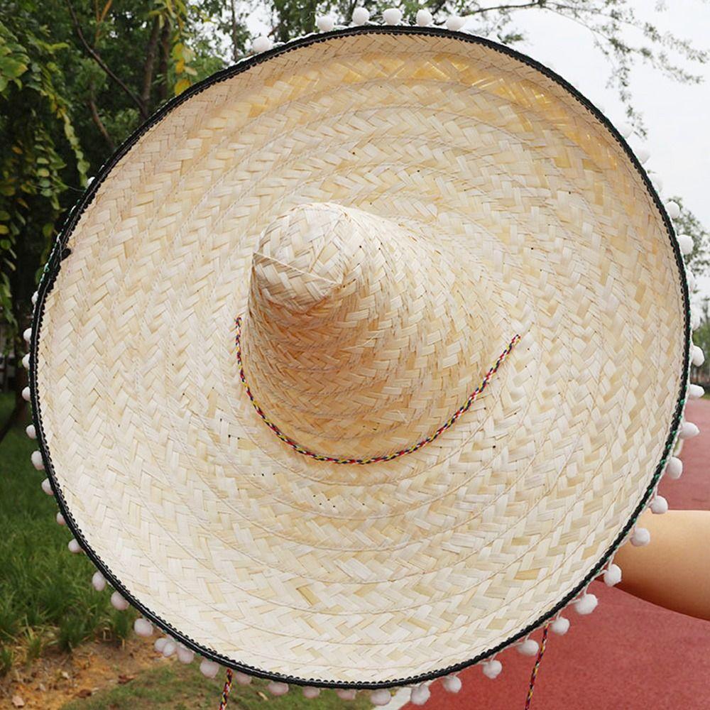 Decorations Wedding Costume Show Straw Wear Straw Hat Halloween Cosplay Hat Mexican Pompom Hat