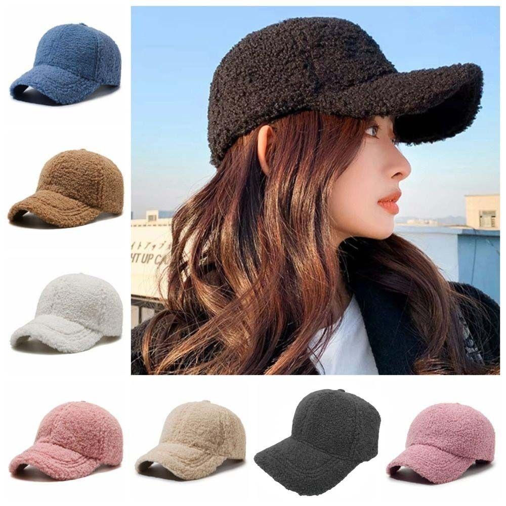 Fuzzy Plush Snapback Velvet Winter Peaked Cap Fashion Lamb Wool Baseball Cap Women
