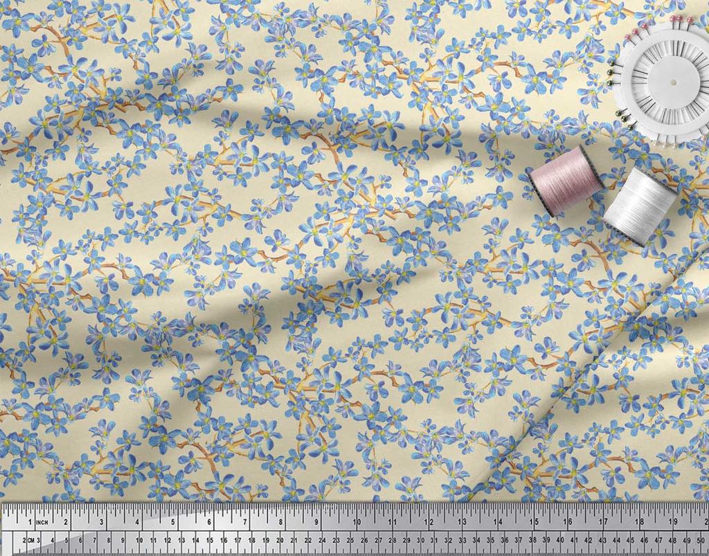 Soimoi Черная поли ткань крепа Не забудь меня, ткань с цветочным принтом Буша 1 ярд 42 дюйма