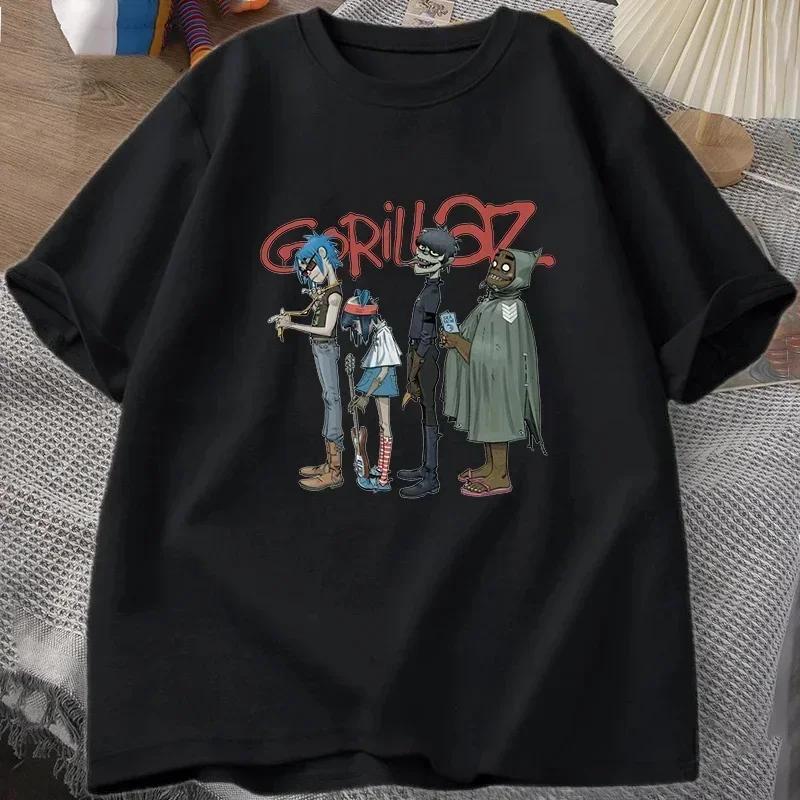 Музыкальная группа Gorillaz ПАНК РОК Принтованная футболка Мужская Женская Летняя 90-х С круглым вырезом Футболки с коротким рукавом Одежда Винтажная одежда Футболки