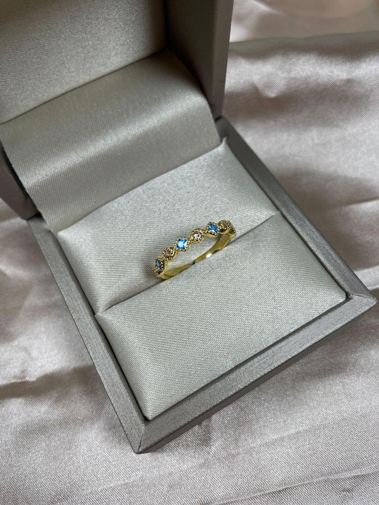 Японское винтажное кольцо из стерлингового серебра с аквамарином и цирконом