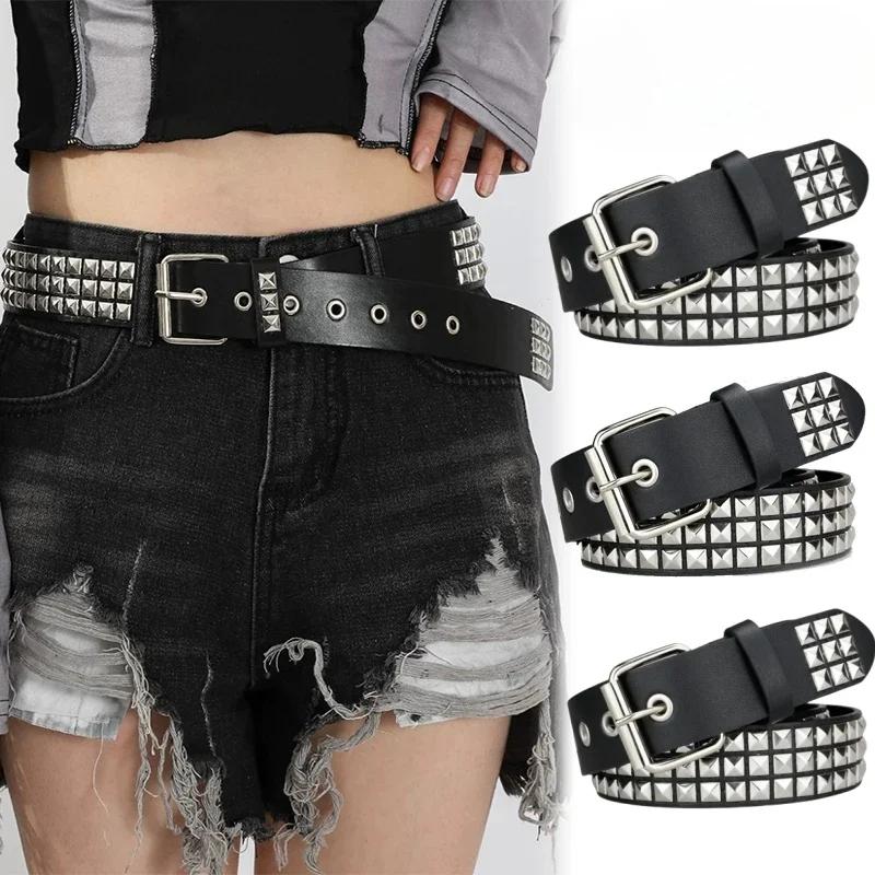 New Square Bead Rivet Belt Metal Pyramid Belt Men and Women Punk Hardware Jeans Belt Y2K Belt Designer Belt Women's Belts