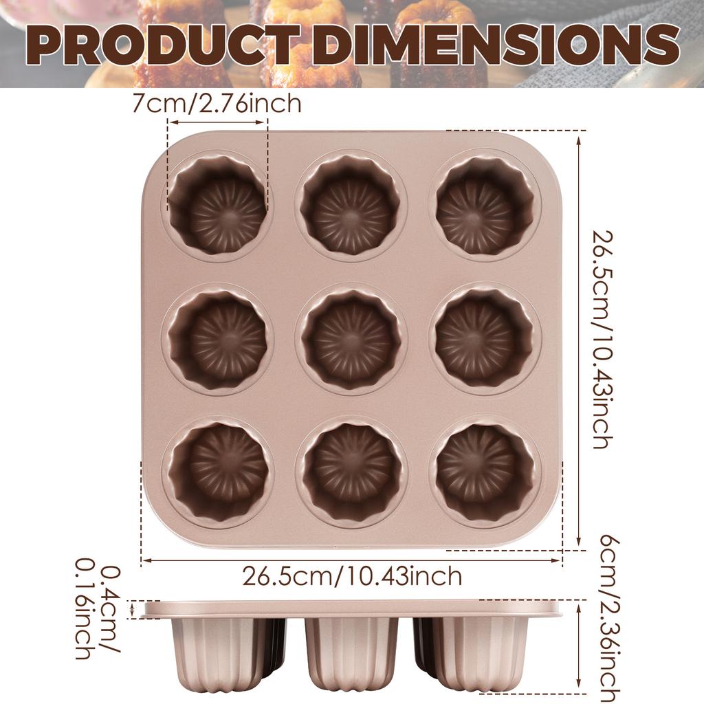 Форма для каннеле из углеродистой стали 6/9/12 ячеек Антипригарная форма для каннеле Форма для торта Форма для выпечки маффинов из шоколада Форма для торта DIY Инструменты для выпечки