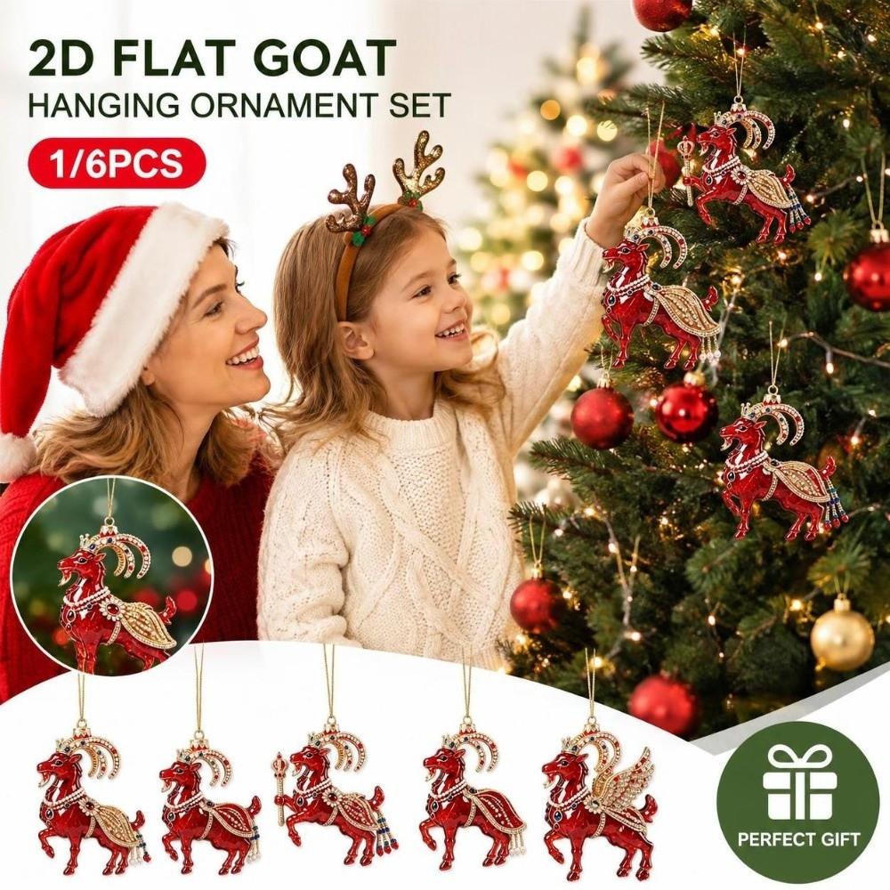 Acrylic Goat Hanging Ornament Set 2D Flat Christmas Tree Ornament Goat Pendant Holiday Party Decor