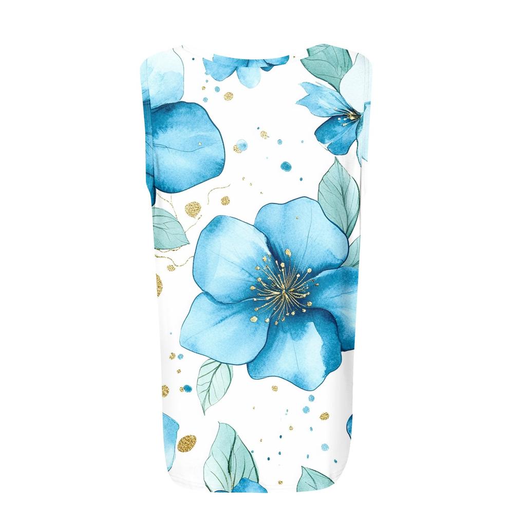 Женская плиссированная футболка без рукавов с квадратным вырезом и цветочным принтом