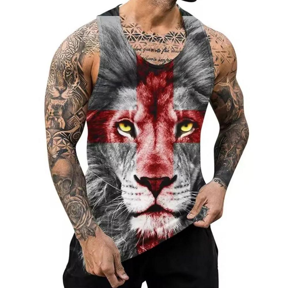 Летний топ с круглым вырезом и 3D-принтом с животным узором, модная повседневная мужская майка без рукавов
