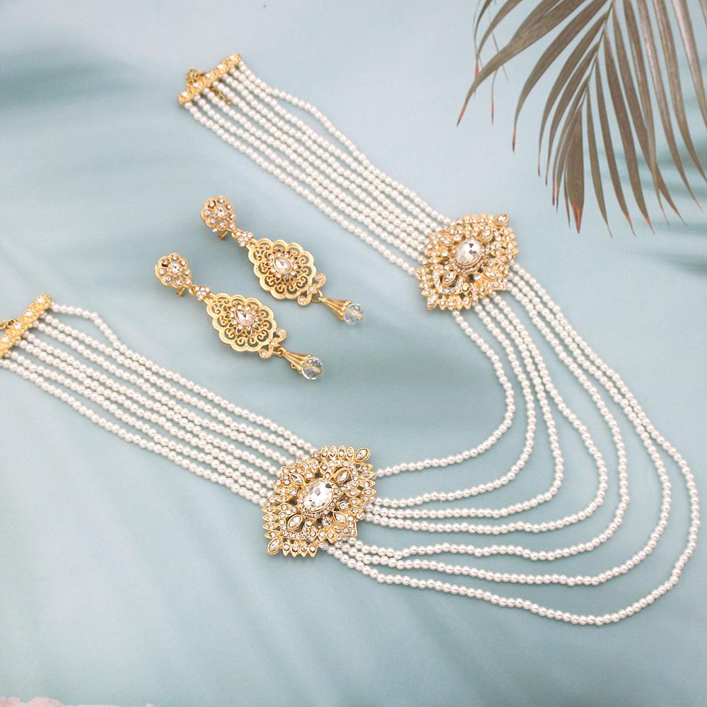 Золотое ожерелье из бисера для женщин, длинная многослойная цепочка с кристаллами, ожерелье невесты, свадебные украшения