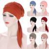 Women Solid India Hat Muslim Ruffle  Chemo Hat  Wrap Cap