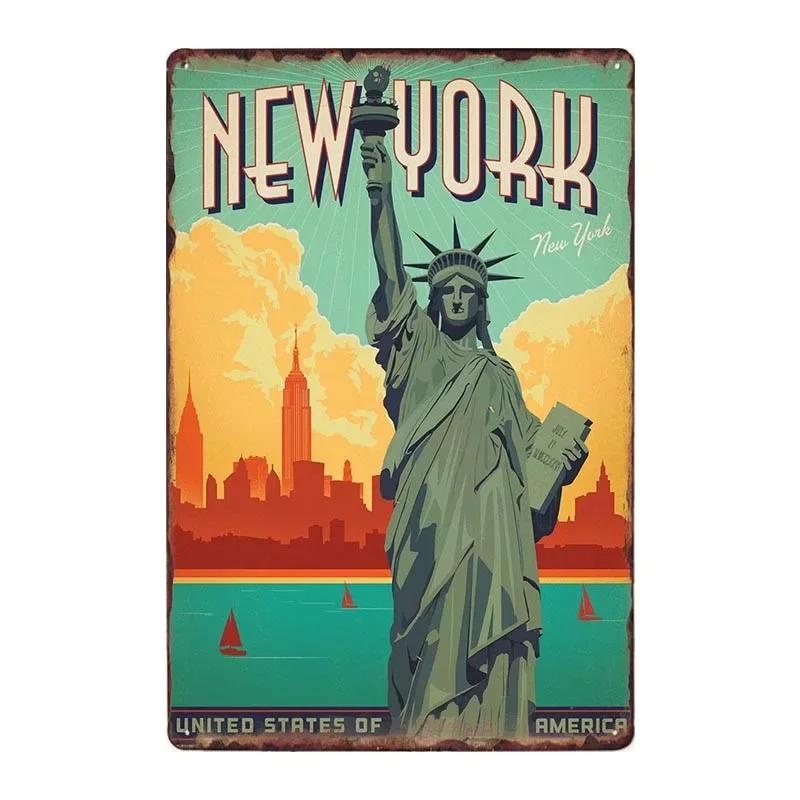 New York Metal Posters Vintage Tin Sign USA Flag Bar Pub Club Toilet Wall Decor Home Plate Retro Plaques 20x30 Cm
