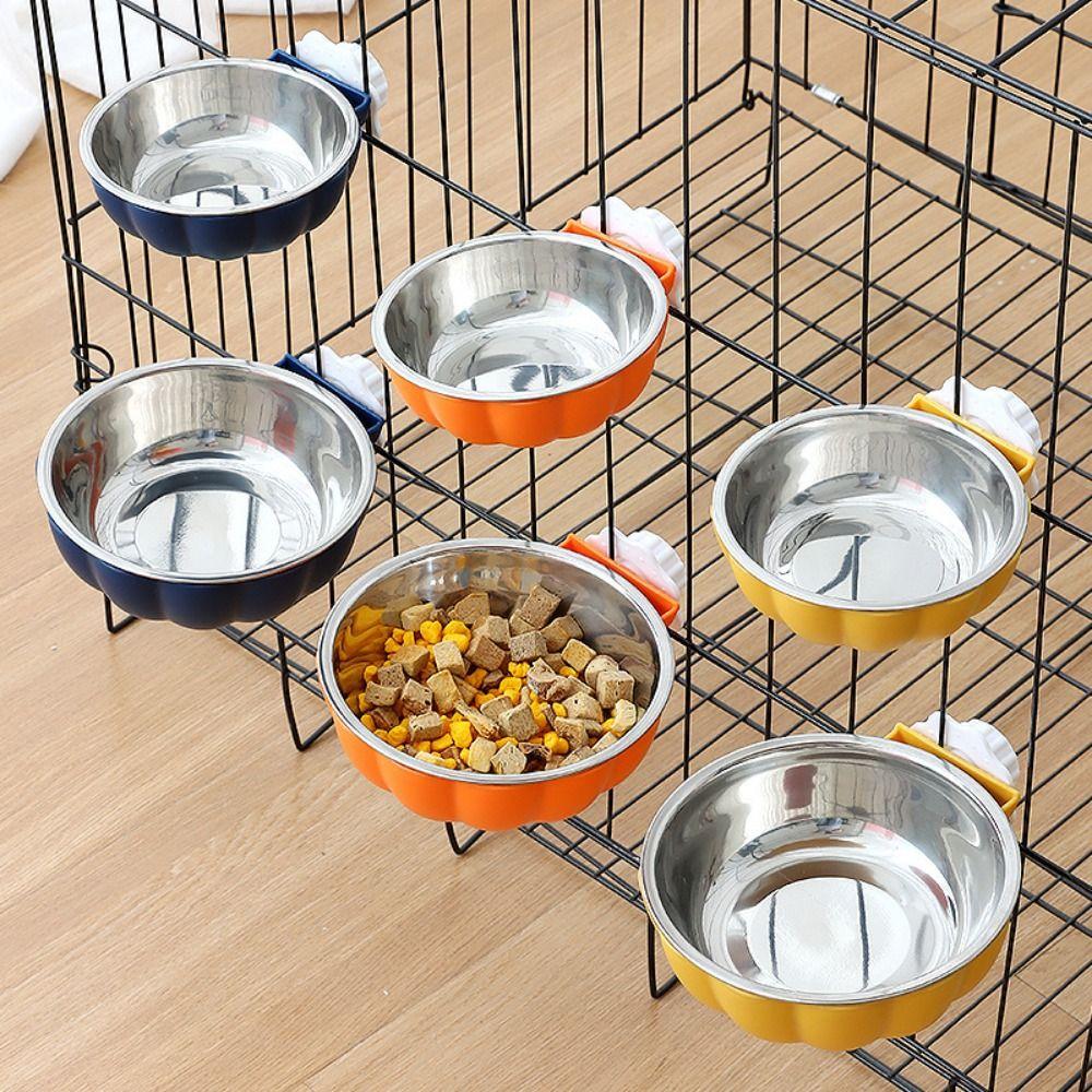 Stainless Steel Pet Cage Bowl Hanging Design Pet Food Basin Detachable Pet Feeding Bowl Cat Dog