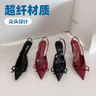 Весна и лето новые однотонные туфли с бантом на высоком каблуке из лакированной кожи с тонким острым каблуком модные босоножки с нежным темпераментом на высоком каблуке европейские и американские