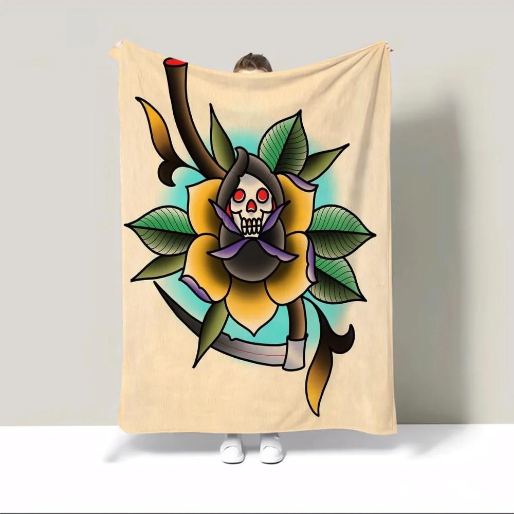 New School Tattoo Fluffy Soft Blankets Characters Funny Blanket Throw Decorative Sofa Blanket Oversized 200x300 Luxury Bedding