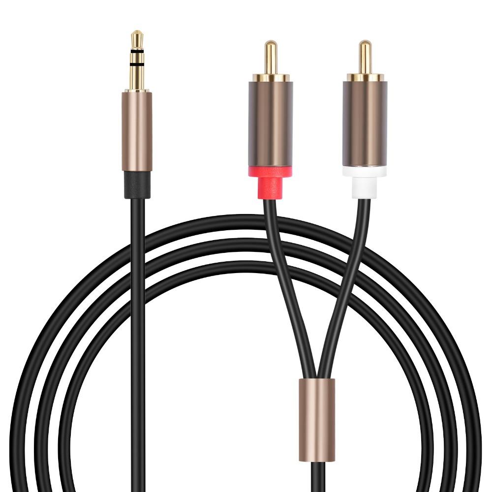 Gun Gray Aluminum Alloy Shell 3.5mm to 2RCA Audio Cable, Oxygen-Free Copper Stereo RCA Y Splitter Cord for Phone, Amplifier, Speaker, Car Audio