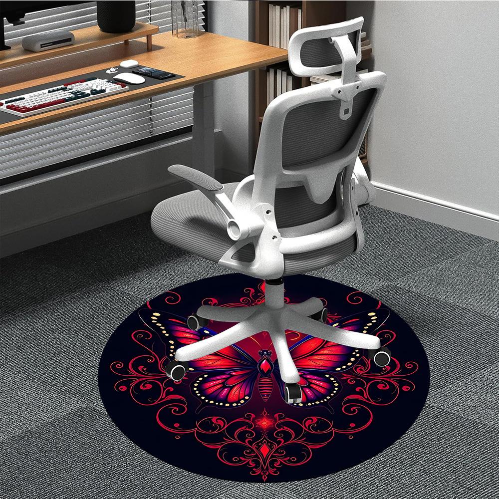 1pc Butterfly Artwork Chair Carpet for Office, Round Non Slip Durable Large Size Office Carpet, Suitable for Office