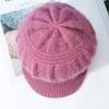Mid-aged Women Winter Hat Thickened Knitted Elastic Short Brim Heart Rhinestone Decor Pure Color Windproof Warm Head Protection Lady Cap
