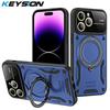 KEYSION Противоударный защитный чехол для MagSafe для iPhone 14 Pro Max 14 + 13 12 11 Pro Max, защитный чехол для камеры с магнитной подставкой