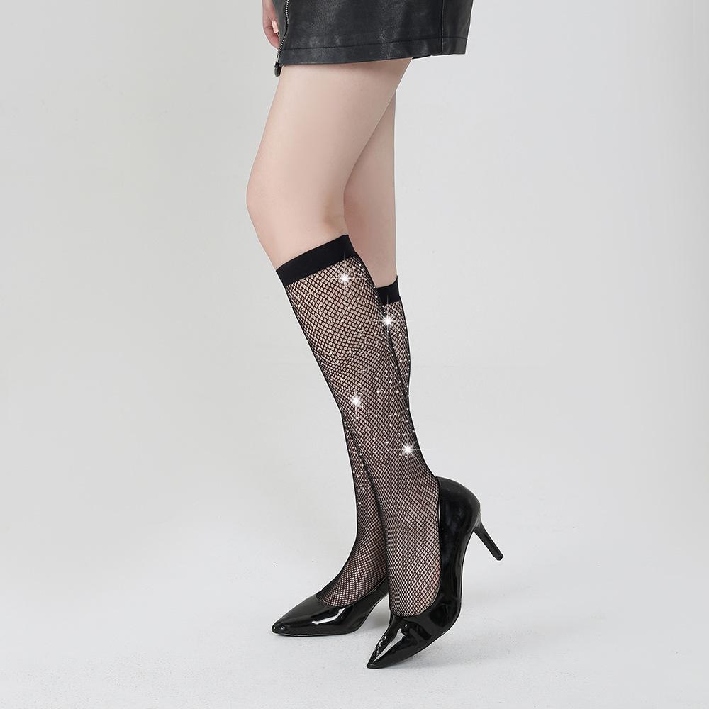 Sparkly Fishnet Short Socks - European & American Style, White Diamond Accents, TZ5006