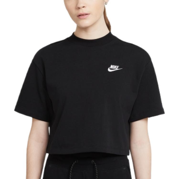 Nike Женская контрастная цветная футболка с принтом логотипа и коротким рукавом, спортивная футболка, женские топы, черный цвет CJ3758-011