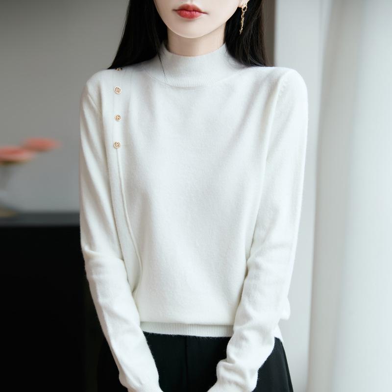DAFIFY Women's Fashion Casual Fall Winter Solid Color Print Long Sleeve Half Turtleneck Sweaters
