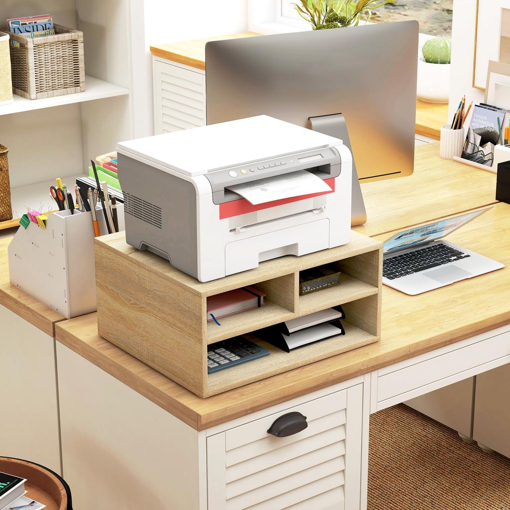 Wooden Look Desk Organizer With 3 Compartments Supplies Printer Stand Dim. 47L X 40W X 22.5H Cm