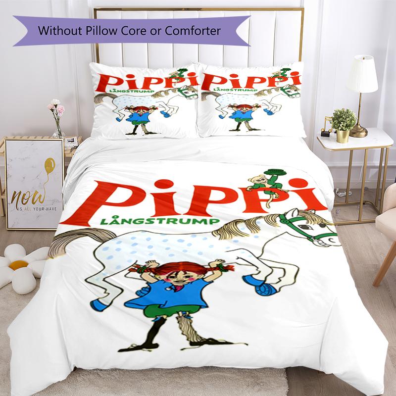 3pcs Pippi Longstocking pattern bedding set duvet cover set includes duvet cover &pillowcases, perfect all season bedroom decoration & gift