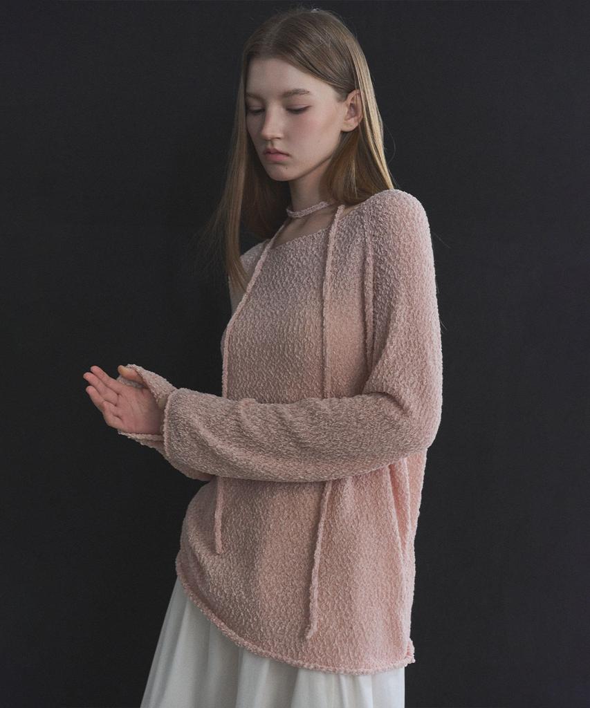 GENERALIDEA Sheer Boucle Boat Neck Pullover [Pink] / Gf1Lkp511