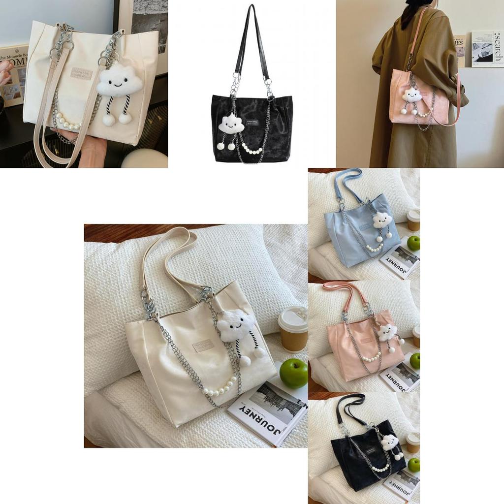 Stylish Large Capacity Student Tote Bag For Women In Trendy Street Style Available In Black Blue Pink And Cream