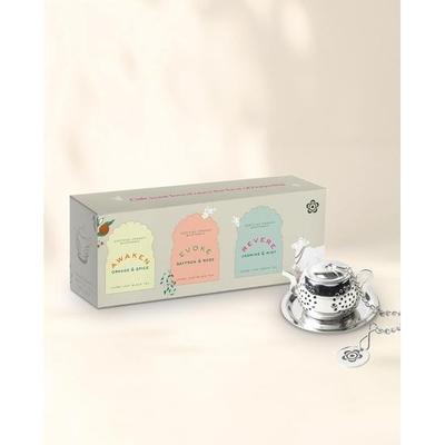 Праздничный набор Макайбари Трио : Пробудись + Вызови + Почитай С Чайником-Инфузором | Подарочная Коробка к Новому Году | Премиальный чай Дарджилинг, сертифицированный USDA