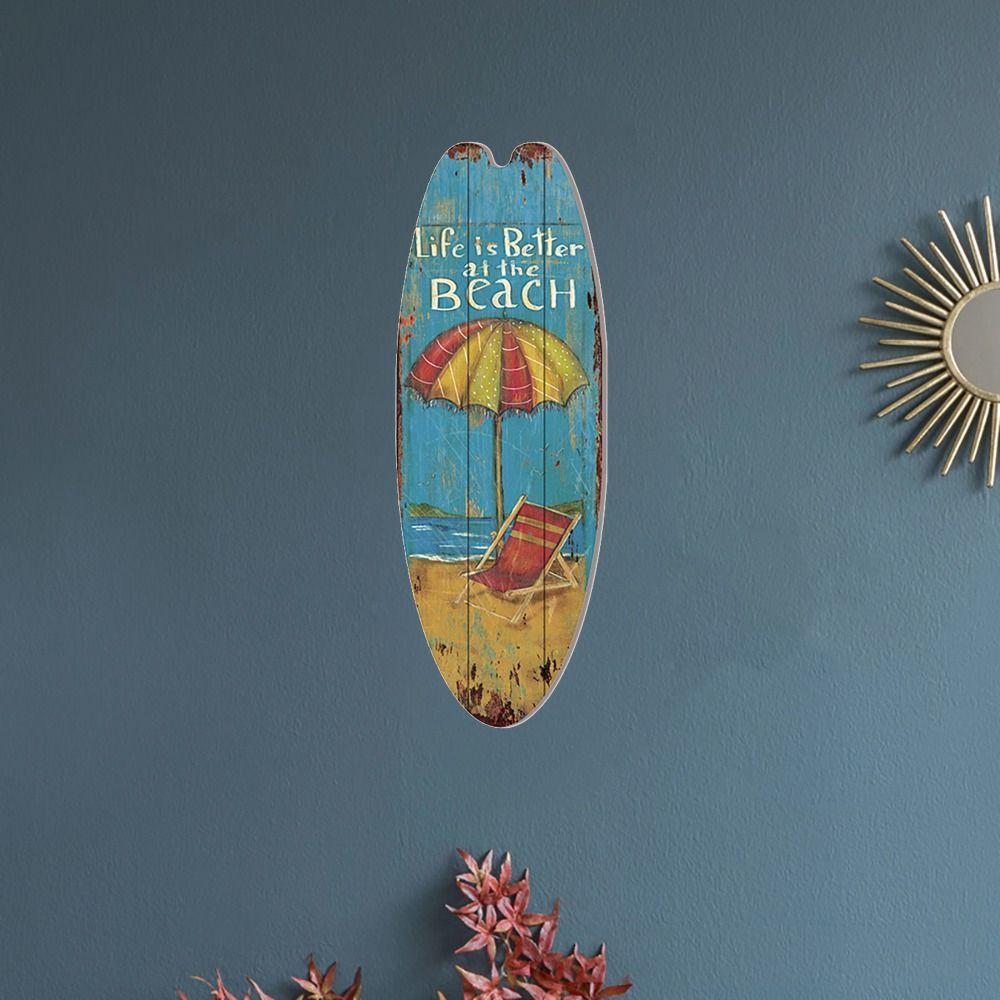 Multicolor Hanging Wood Sign Home Decoration Surfboard Shape Sign Indoor Outdoor