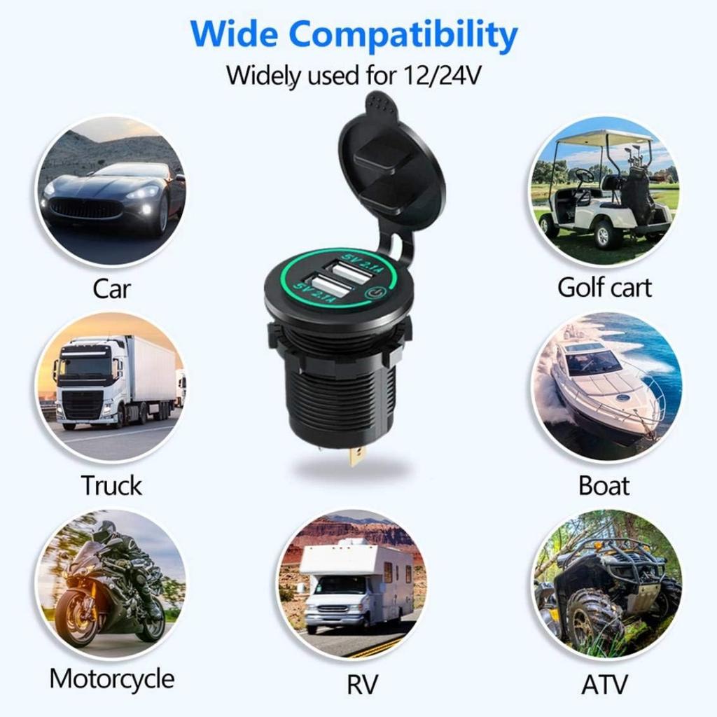 2Pcs Charger Car USB Socket 5V 4.2A Quick Charge with LED Display, Waterproof and Dustproof, 12V ~ 24V Vehicles Car Boat Motorcycle SUV Bus Truck Etc.