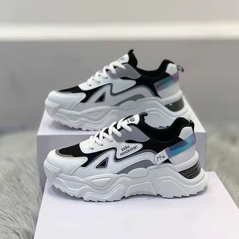 Женские кроссовки на толстой подошве, кроссовки «папины», весна-осень, маленькие сетчатые туфли, студенческие, корейская версия, универсальные, дышащие спортивные туфли, повседневные туфли