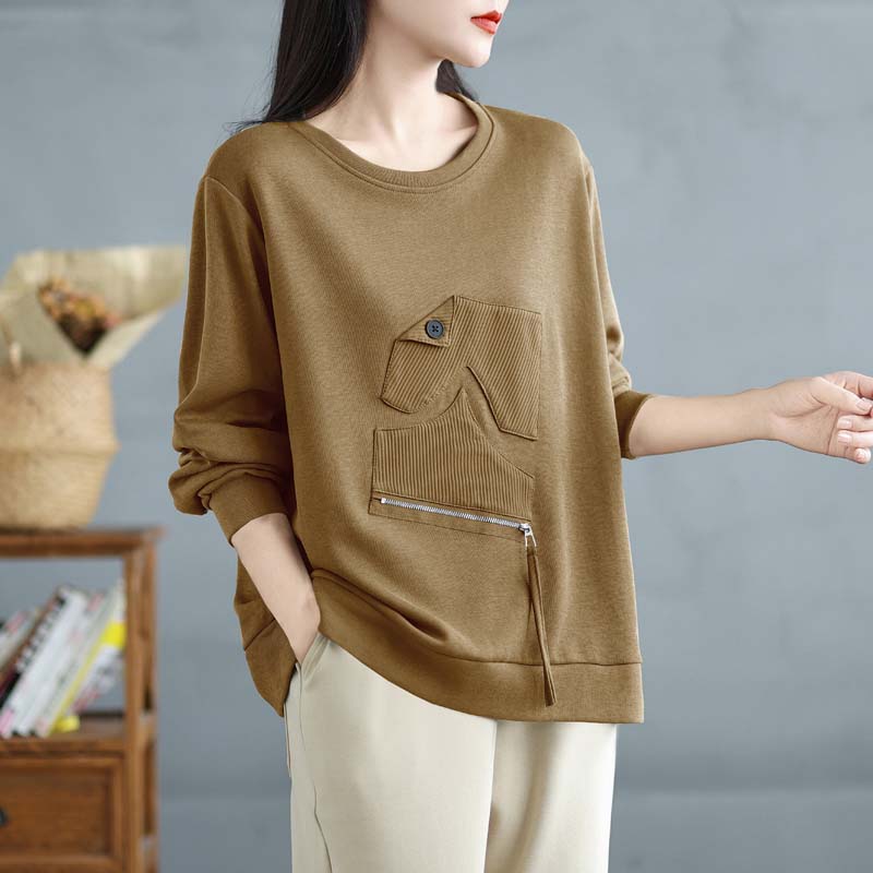 Dimanaf 2025 Женский пуловер больших размеров с длинным рукавом, однотонные топы, футболки, весенняя повседневная женская свободная рубашка с круглым вырезом