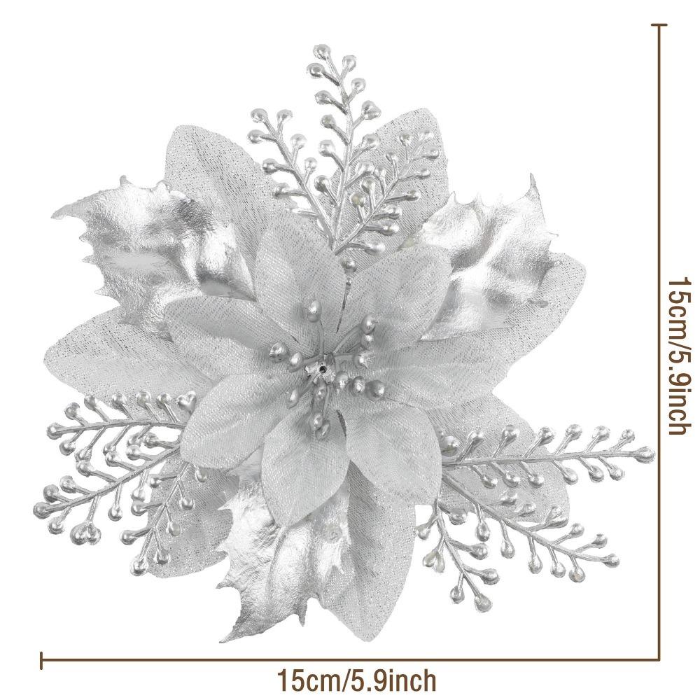 12 шт. Искусственный рождественский цветок с пайетками, блестящий 3D-симулятор цветка пуансеттии, рождественские подарки