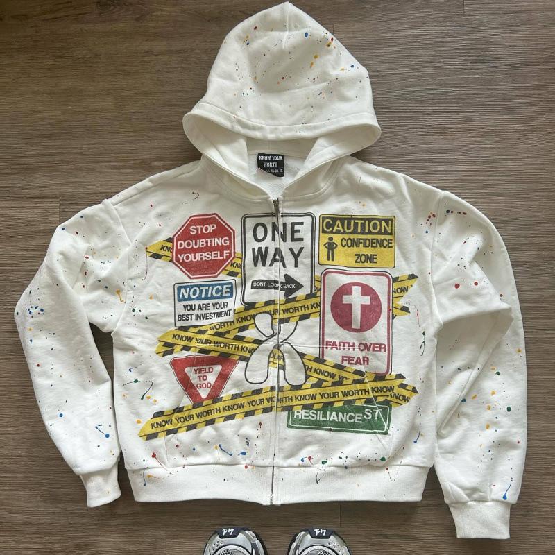 Popular hooded sweater European and American 3D printing pattern street retro style blockade restricted area street personality danger