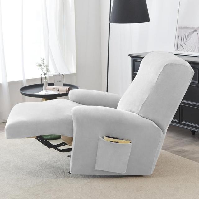 1 2 3 Seater Velvet Recliner Sofa Cover Elastic Split All -Inclusive Sofa Slipcovers Lounge Armchair Covers With Side Pocket