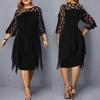 Plus Size Women's Lace Trim 3/4 Sleeve Irregular Hem Chiffon Dress