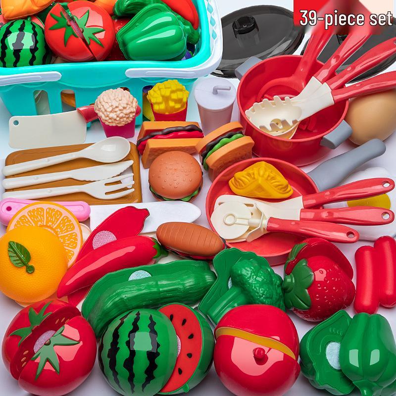 Kids' Pretend Play Kitchen Set: Cuttable Fruits, Vegetables & Pizza