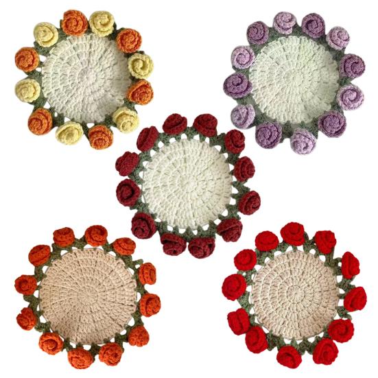 Набор для вязания крючком подставки под стакан с дизайном букета роз, материал из пряжи, устойчивой к усадке, трансформируемая подставка под стакан в виде цветка, подарок ручной работы на день рождения