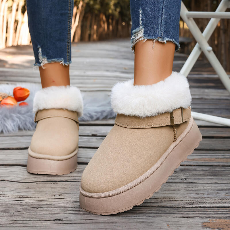 Fashion Casual Thick Bottom Women's Furry Snow Boots 2025 Winter Fluffy Fur Ankle Boots with Platform Classic Solid Shoes for Woman