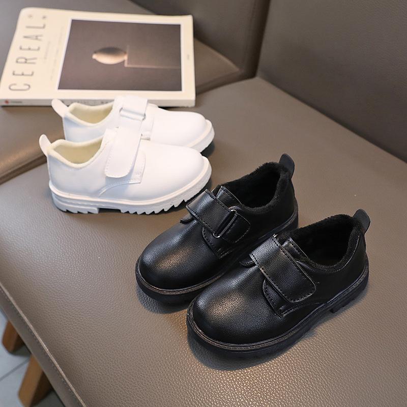 2024 Британский стиль Нескользящие Мальчики Кожаные Туфли На Липучке PU Липучки Детские Лоферы Для Выступлений Вечеринок Свадьбы Шоу Плоский